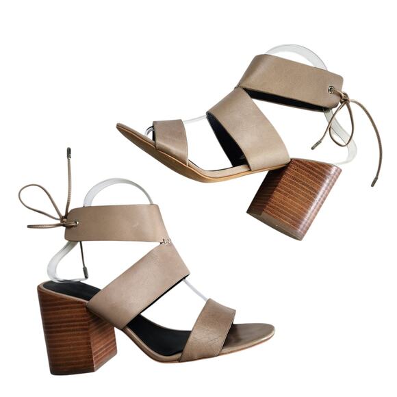 Rebecca Minkoff Womens Christy Heeled Sandals Size 8 Beige Leather Block Heel - Picture 1 of 12